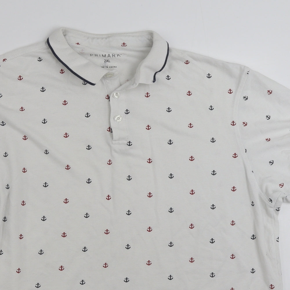 Primark Mens White  100% Cotton  Polo Size 2XL Collared Button - Anchor