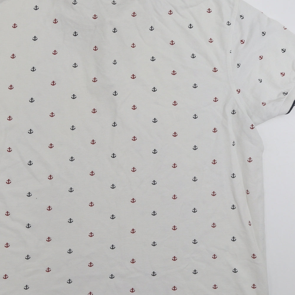 Primark Mens White  100% Cotton  Polo Size 2XL Collared Button - Anchor
