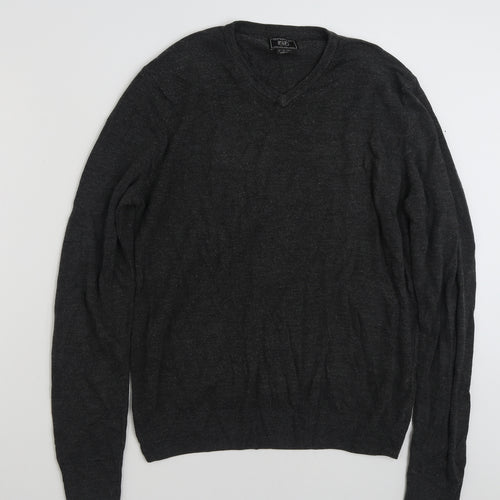 F&F Mens Grey V-Neck  Acrylic Pullover Jumper Size L