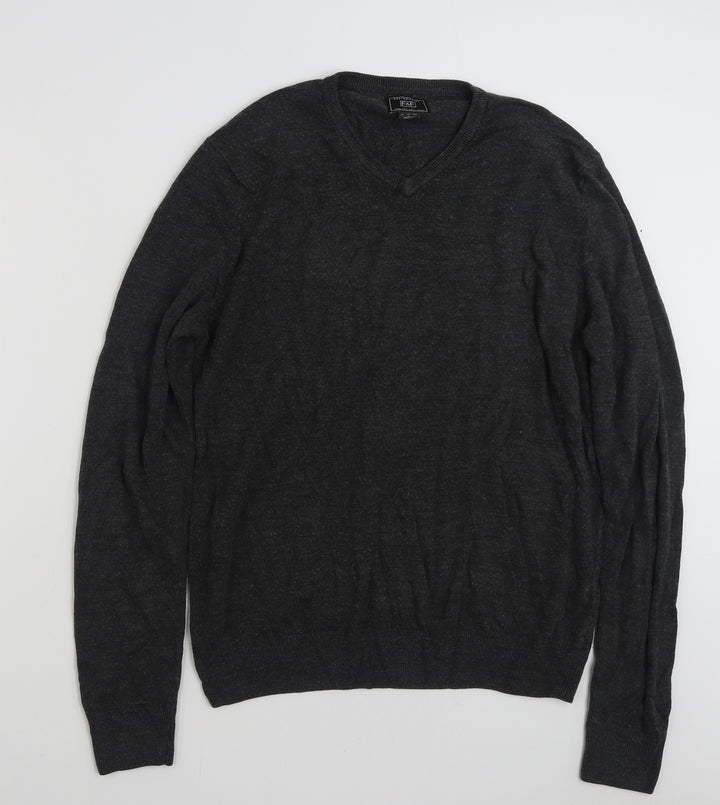 F&F Mens Grey V-Neck Acrylic Pullover Jumper Size L