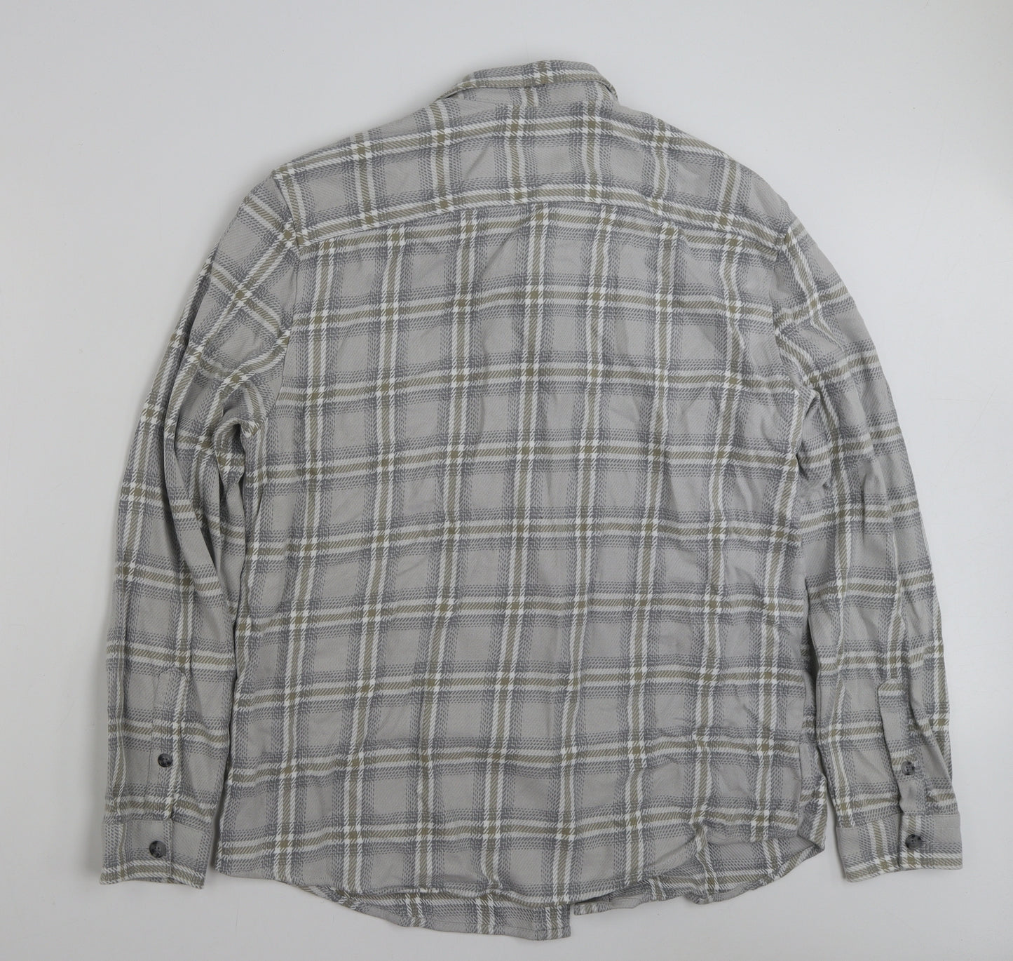 River Island Mens Grey Plaid Cotton  Button-Up Size L Collared Button