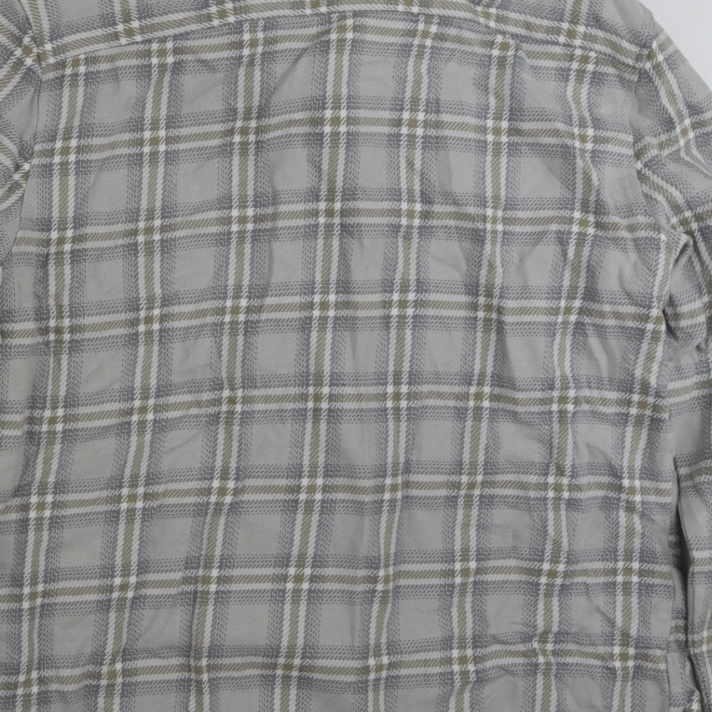 River Island Mens Grey Plaid Cotton  Button-Up Size L Collared Button