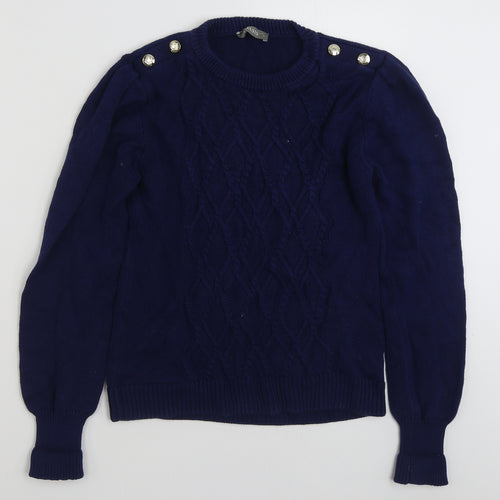 Oasis Womens Blue Crew Neck  100% Cotton Pullover Jumper Size L
