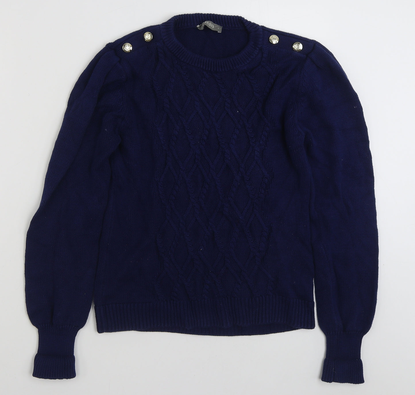 Oasis Womens Blue Crew Neck  100% Cotton Pullover Jumper Size L