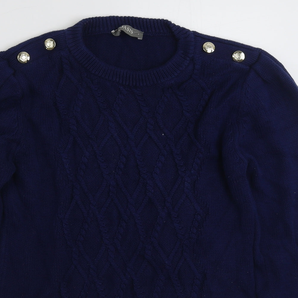 Oasis Womens Blue Crew Neck  100% Cotton Pullover Jumper Size L
