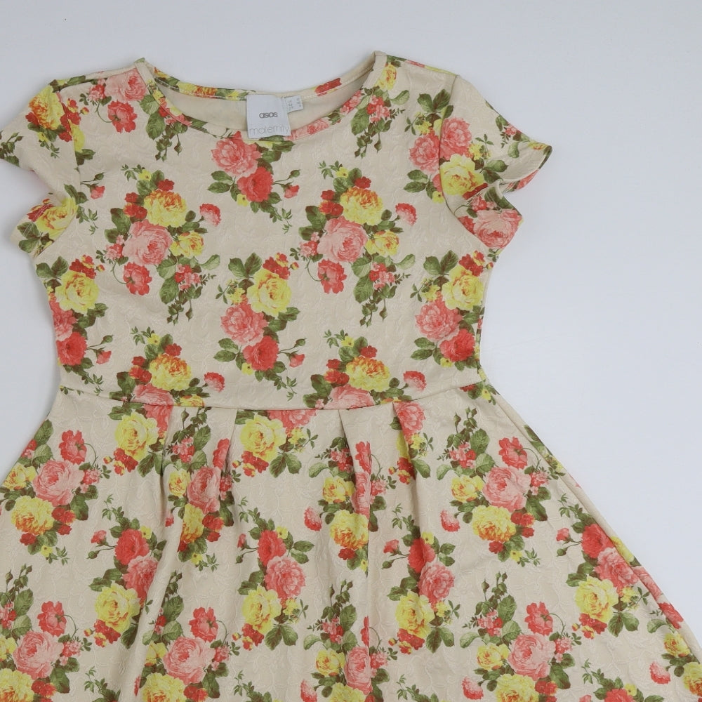 ASOS Womens Pink Floral Polyester Fit & Flare  Size 10  Boat Neck Pullover