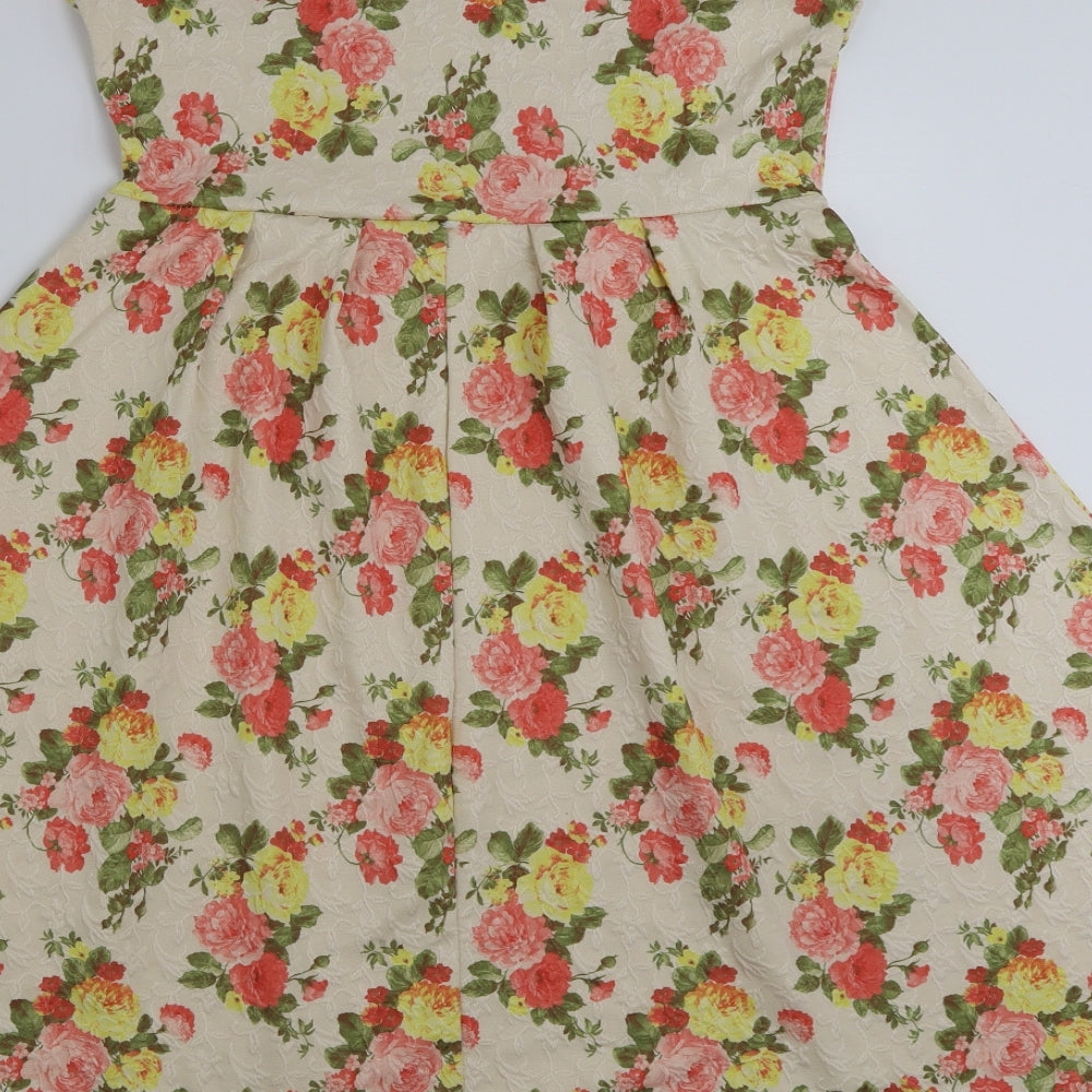 ASOS Womens Pink Floral Polyester Fit & Flare  Size 10  Boat Neck Pullover