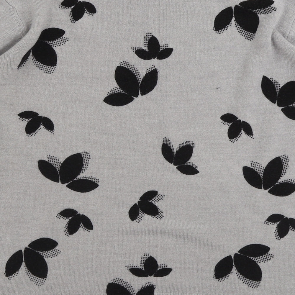 Marks and Spencer Womens Grey Crew Neck Floral Acrylic Pullover Jumper Size 14
