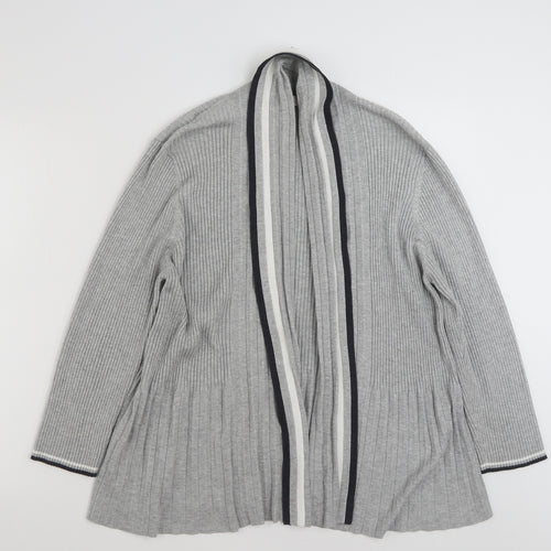 CC Womens Grey V-Neck Striped Viscose Cardigan Jumper Size XL