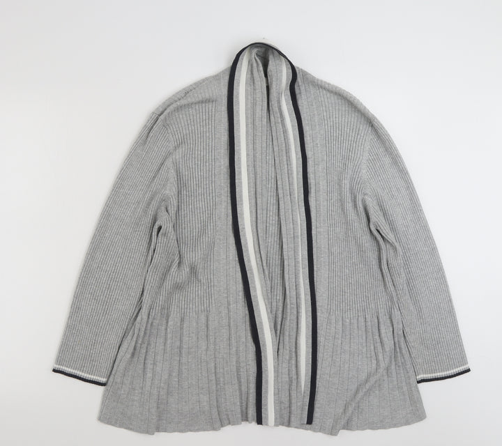 CC Womens Grey V-Neck Striped Viscose Cardigan Jumper Size XL