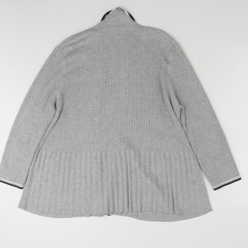 CC Womens Grey V-Neck Striped Viscose Cardigan Jumper Size XL