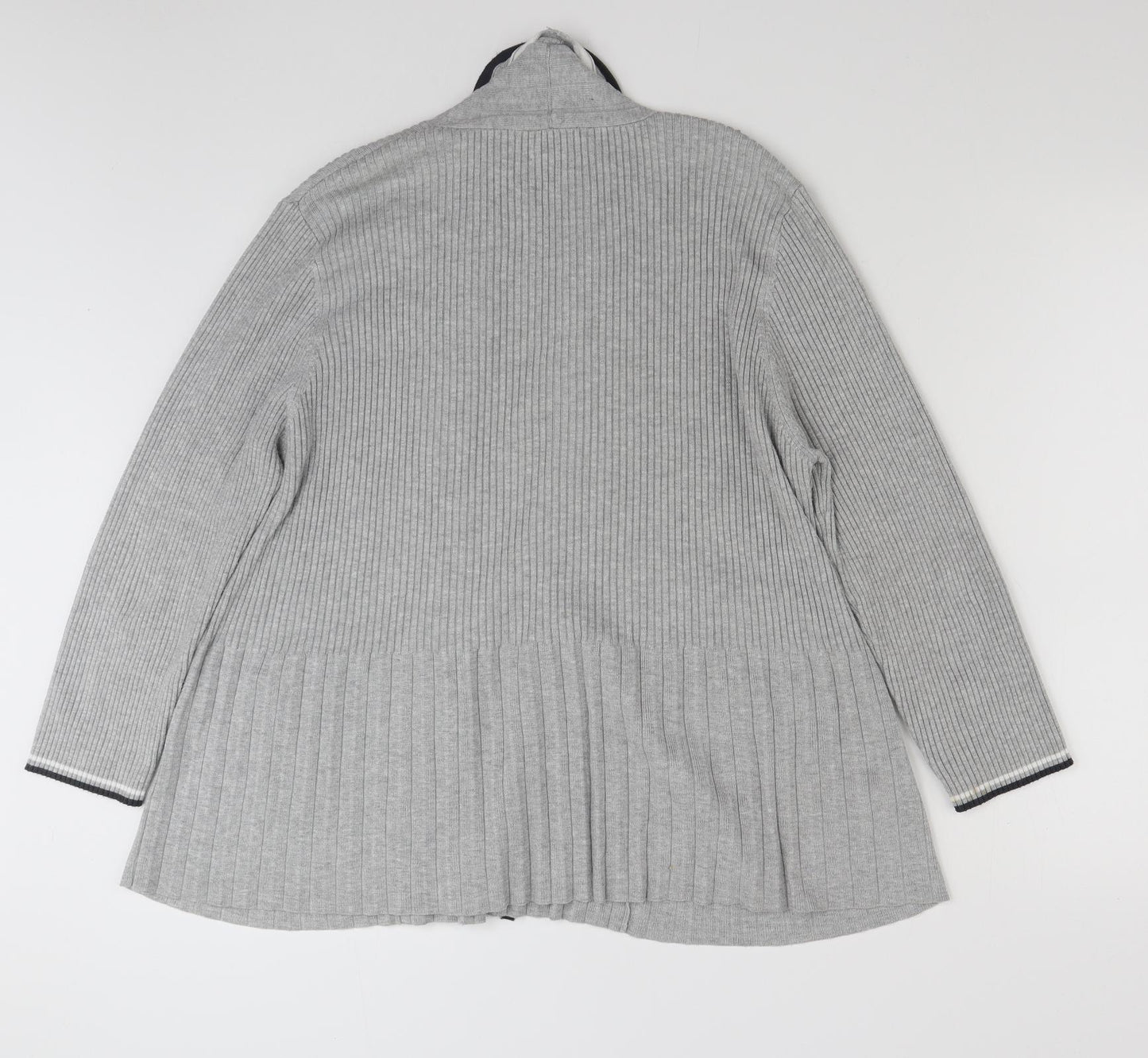 CC Womens Grey V-Neck Striped Viscose Cardigan Jumper Size XL