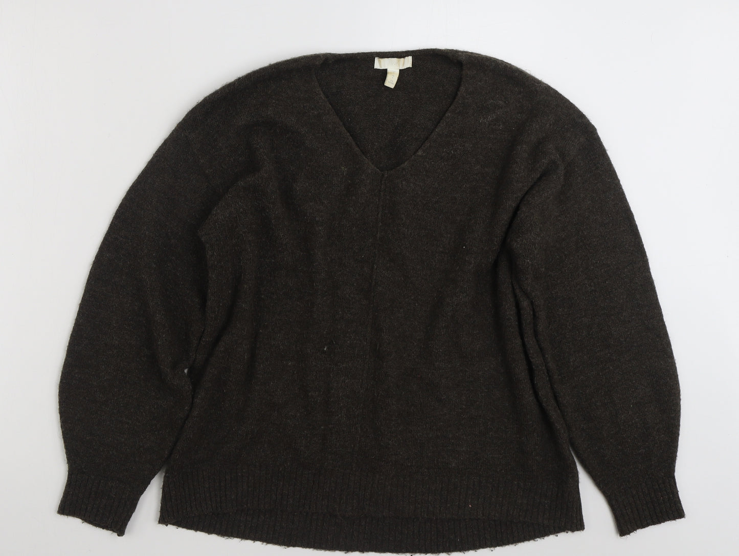 H&M Womens Brown V-Neck  Acrylic Pullover Jumper Size S