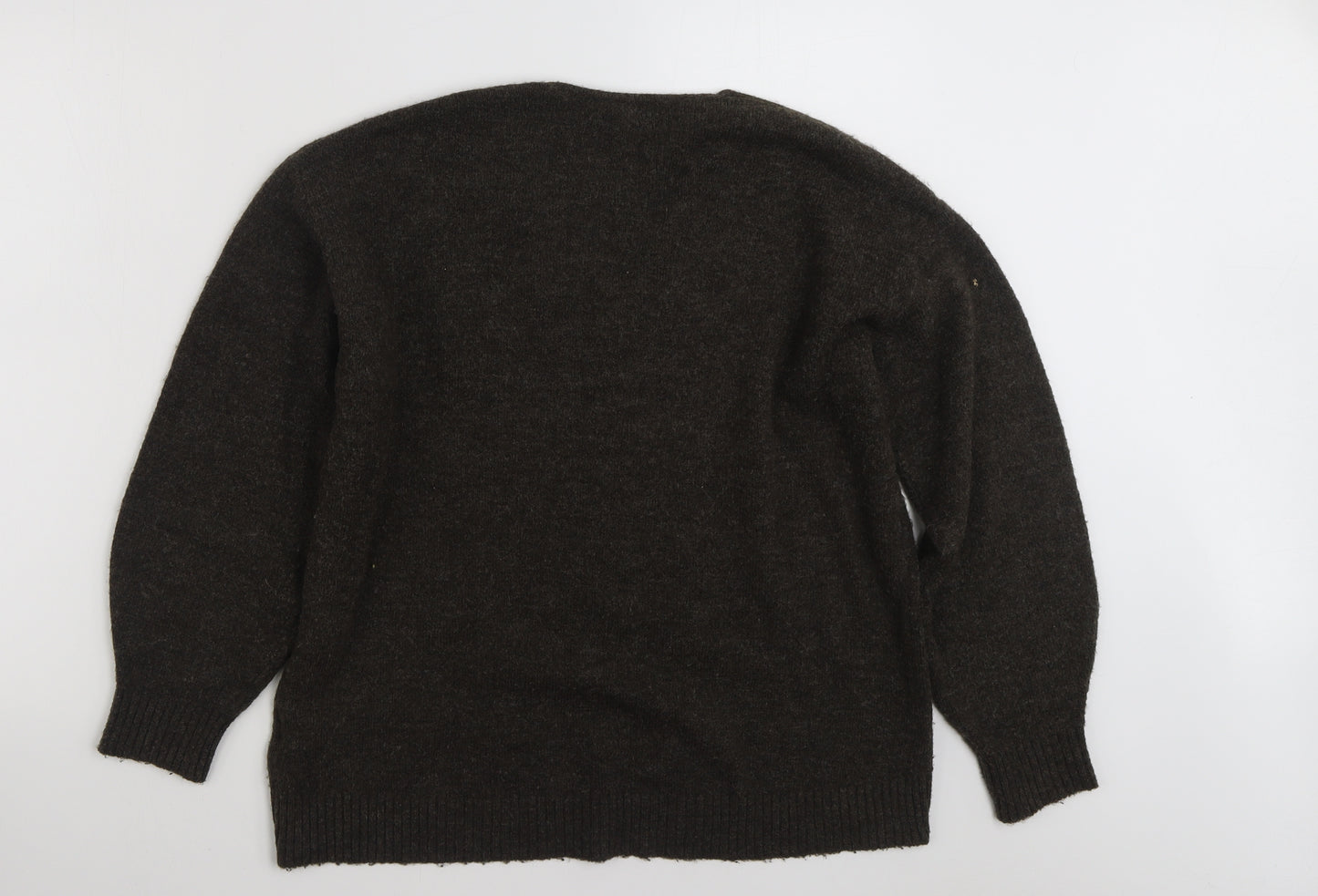 H&M Womens Brown V-Neck  Acrylic Pullover Jumper Size S