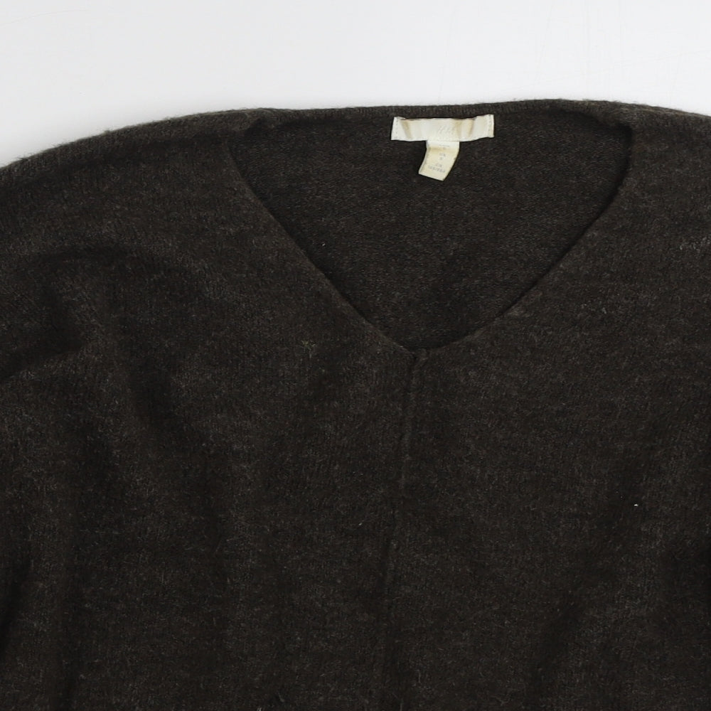 H&M Womens Brown V-Neck  Acrylic Pullover Jumper Size S