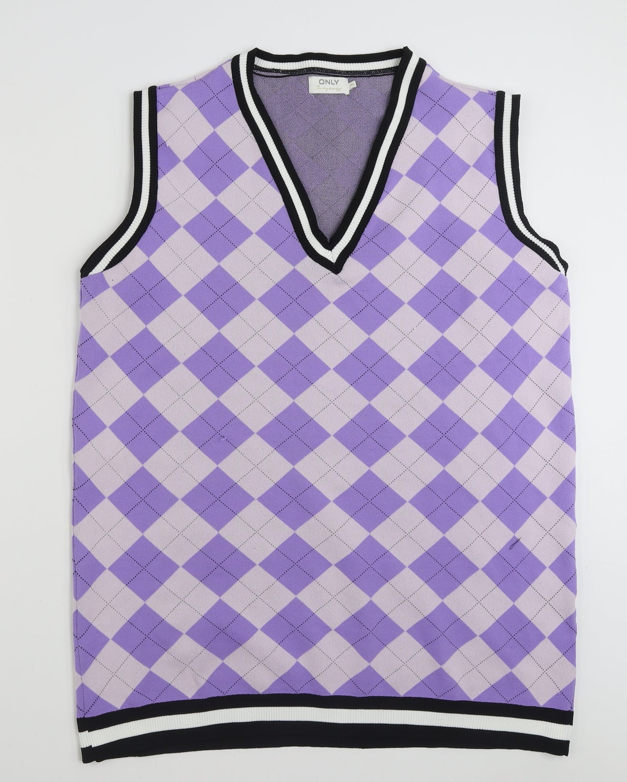 Only Womens Purple V-Neck Geometric Polyester Vest Jumper Size 2XL