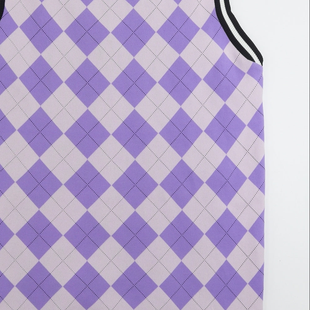 Only Womens Purple V-Neck Geometric Polyester Vest Jumper Size 2XL