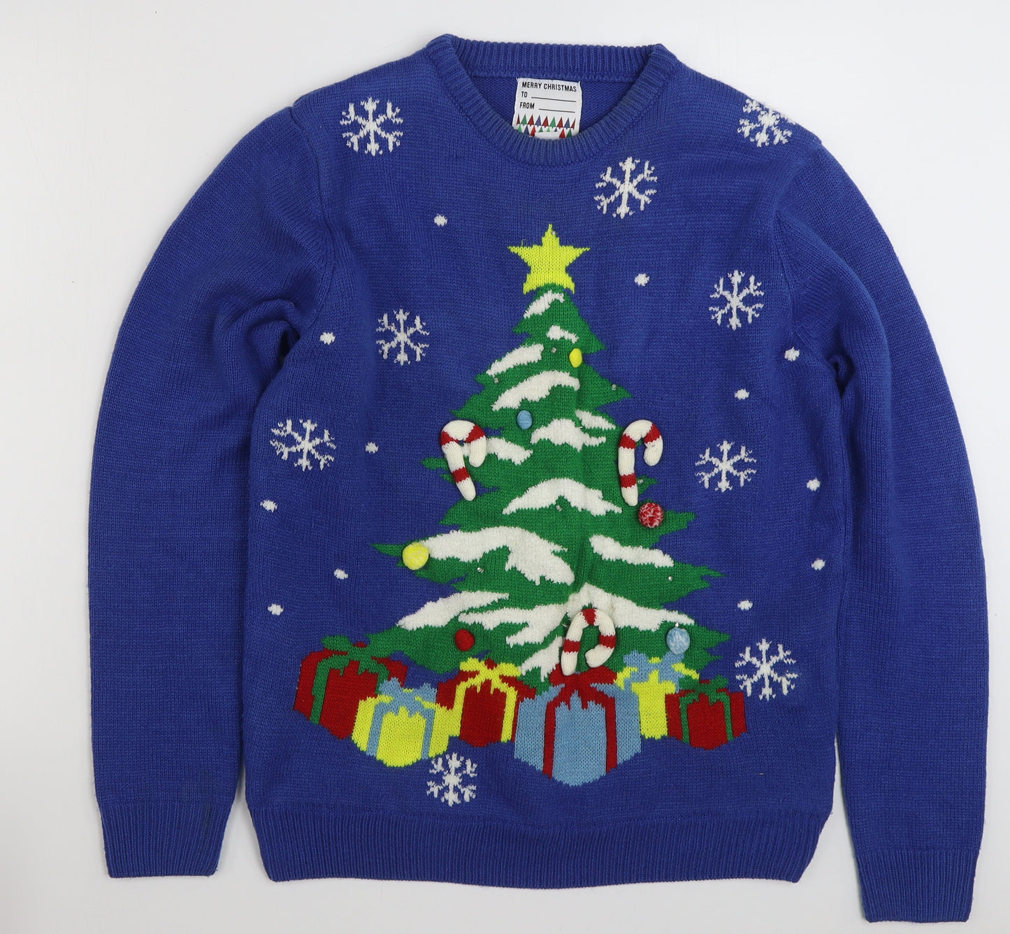 Primark Mens Blue Crew Neck  Acrylic Pullover Jumper Size L   - Christmas