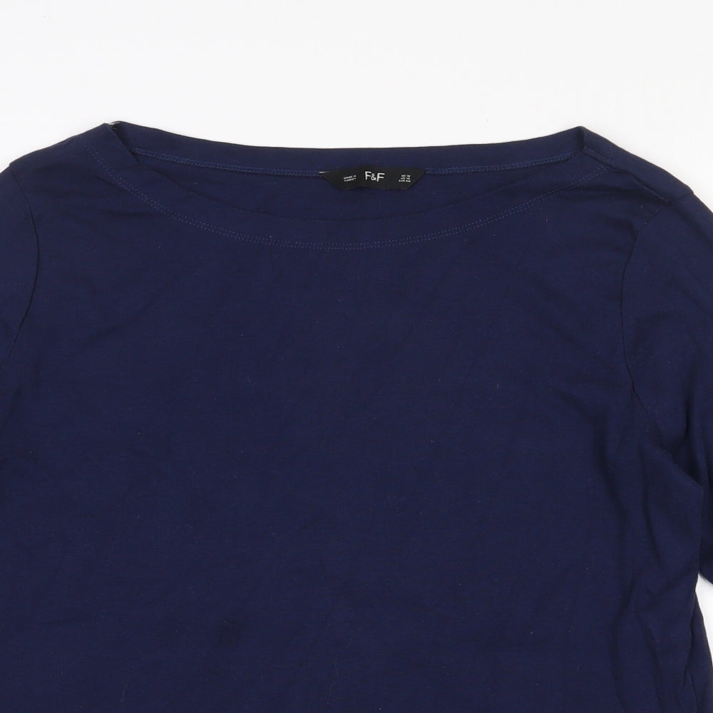 F&F Womens Blue  Cotton Basic T-Shirt Size 18 Boat Neck - Navy