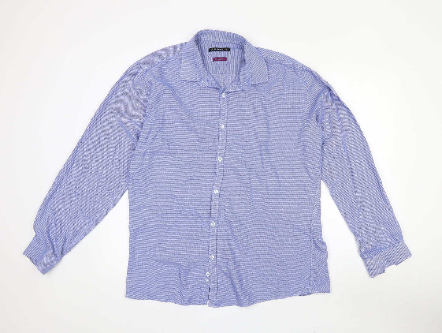 Dunnes Stores Mens Blue Fair Isle Cotton  Dress Shirt Size 17 Collared Button