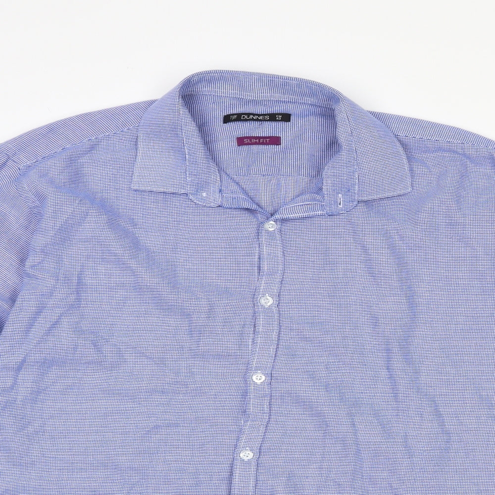 Dunnes Stores Mens Blue Fair Isle Cotton  Dress Shirt Size 17 Collared Button