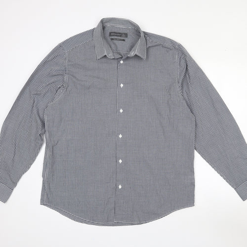 Primark Mens Black Check Polyester  Dress Shirt Size 17 Collared Button - Tailored fit