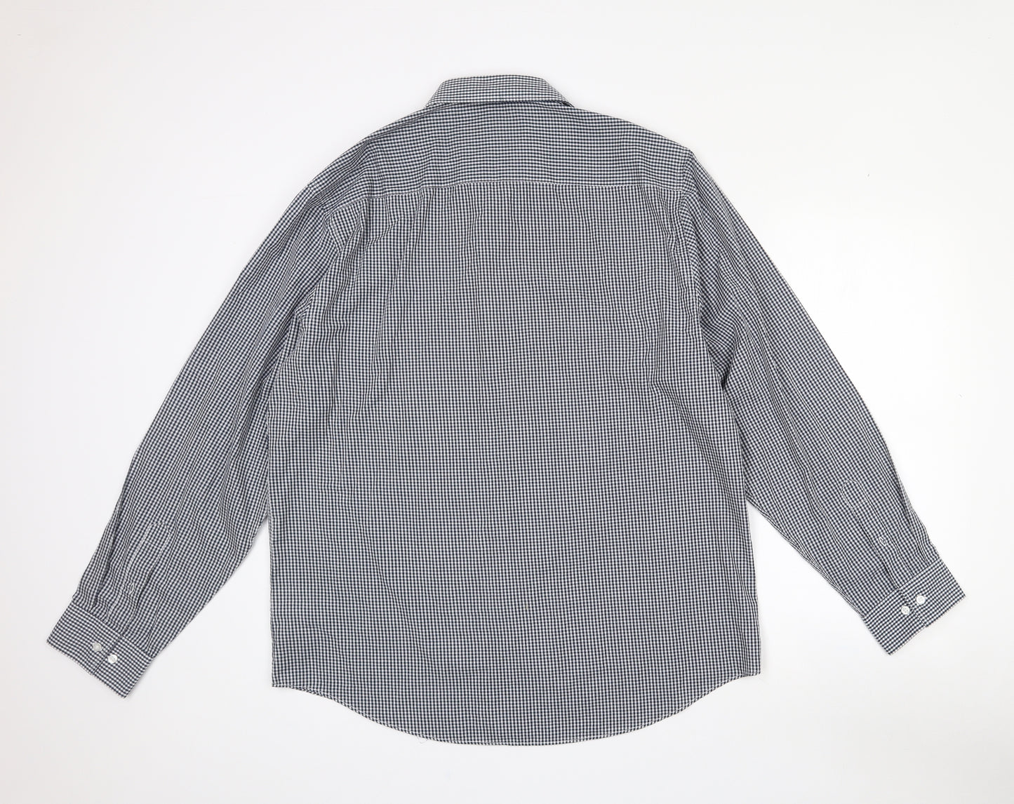 Primark Mens Black Check Polyester  Dress Shirt Size 17 Collared Button - Tailored fit