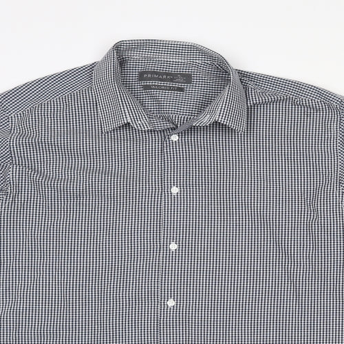 Primark Mens Black Check Polyester  Dress Shirt Size 17 Collared Button - Tailored fit