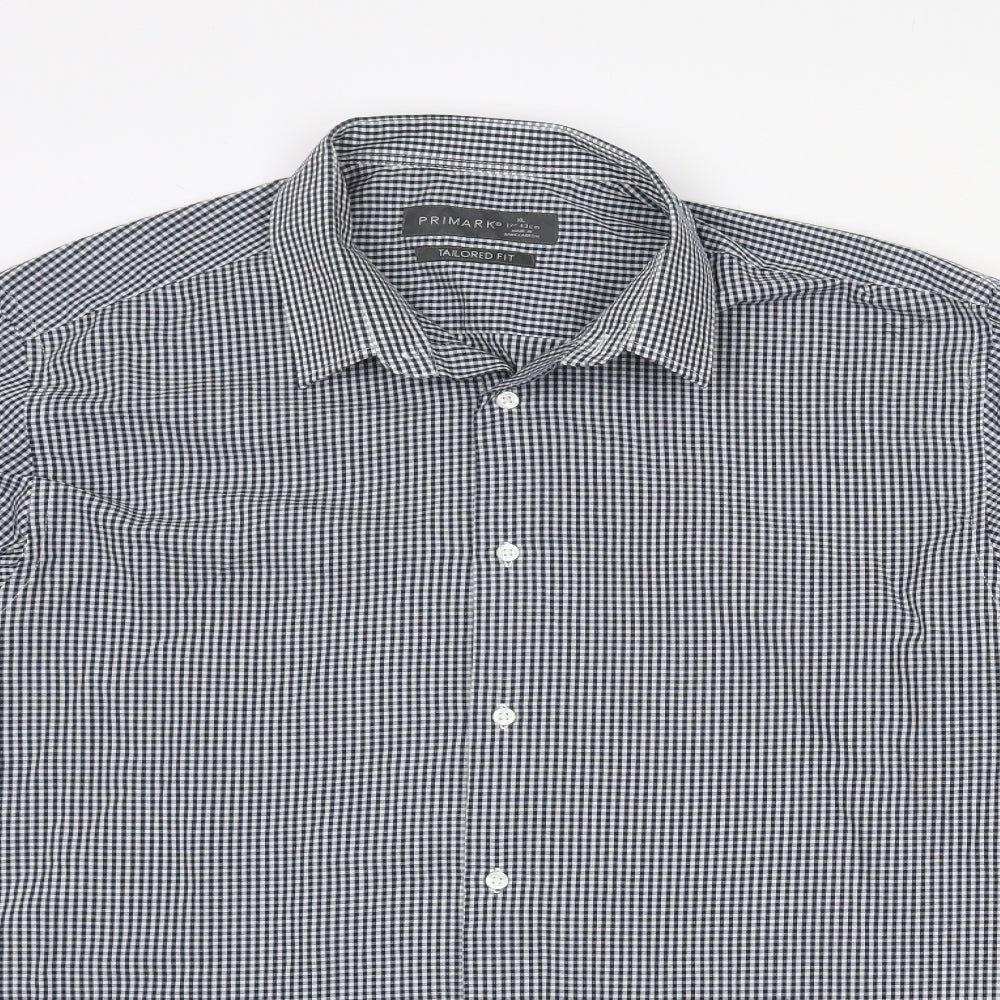Primark Mens Black Check Polyester  Dress Shirt Size 17 Collared Button - Tailored fit