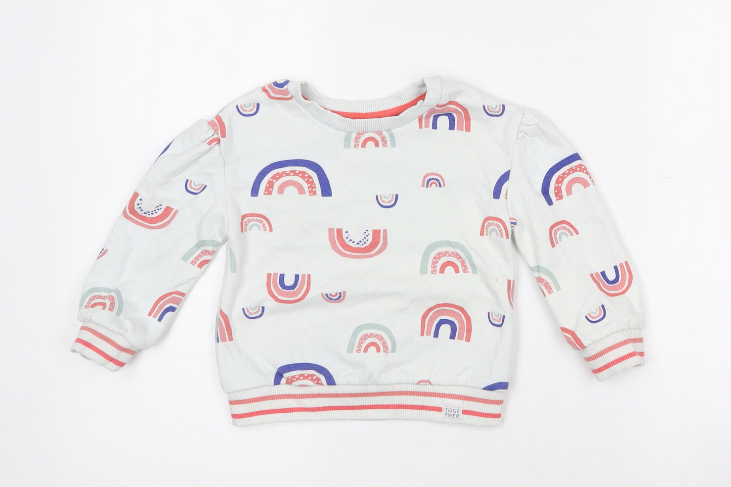 Nutmeg Baby White  Cotton Pullover Jumper Size 12-18 Months   - Rainbows