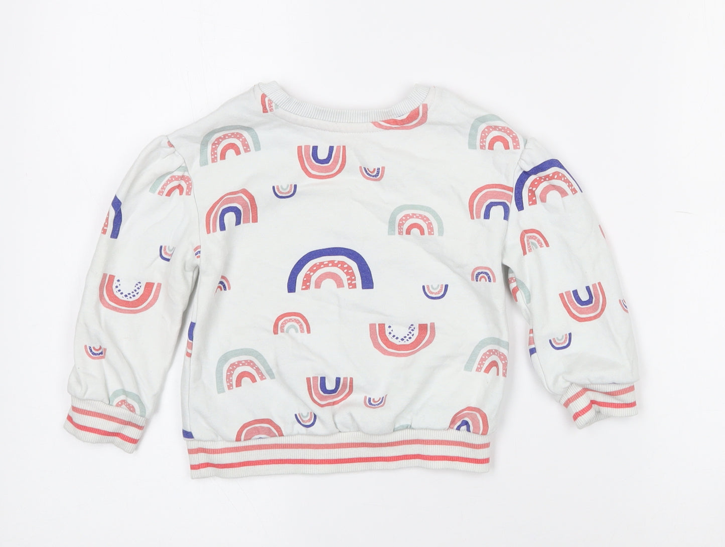 Nutmeg Baby White  Cotton Pullover Jumper Size 12-18 Months   - Rainbows