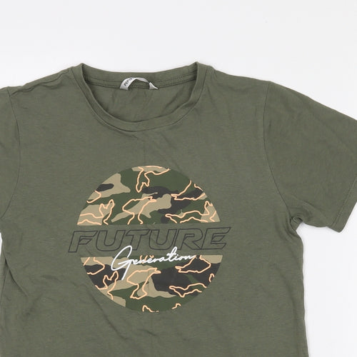 Pep & Co Girls Green Camouflage 100% Cotton Pullover T-Shirt Size 10-11 Years Crew Neck  - Future Generation