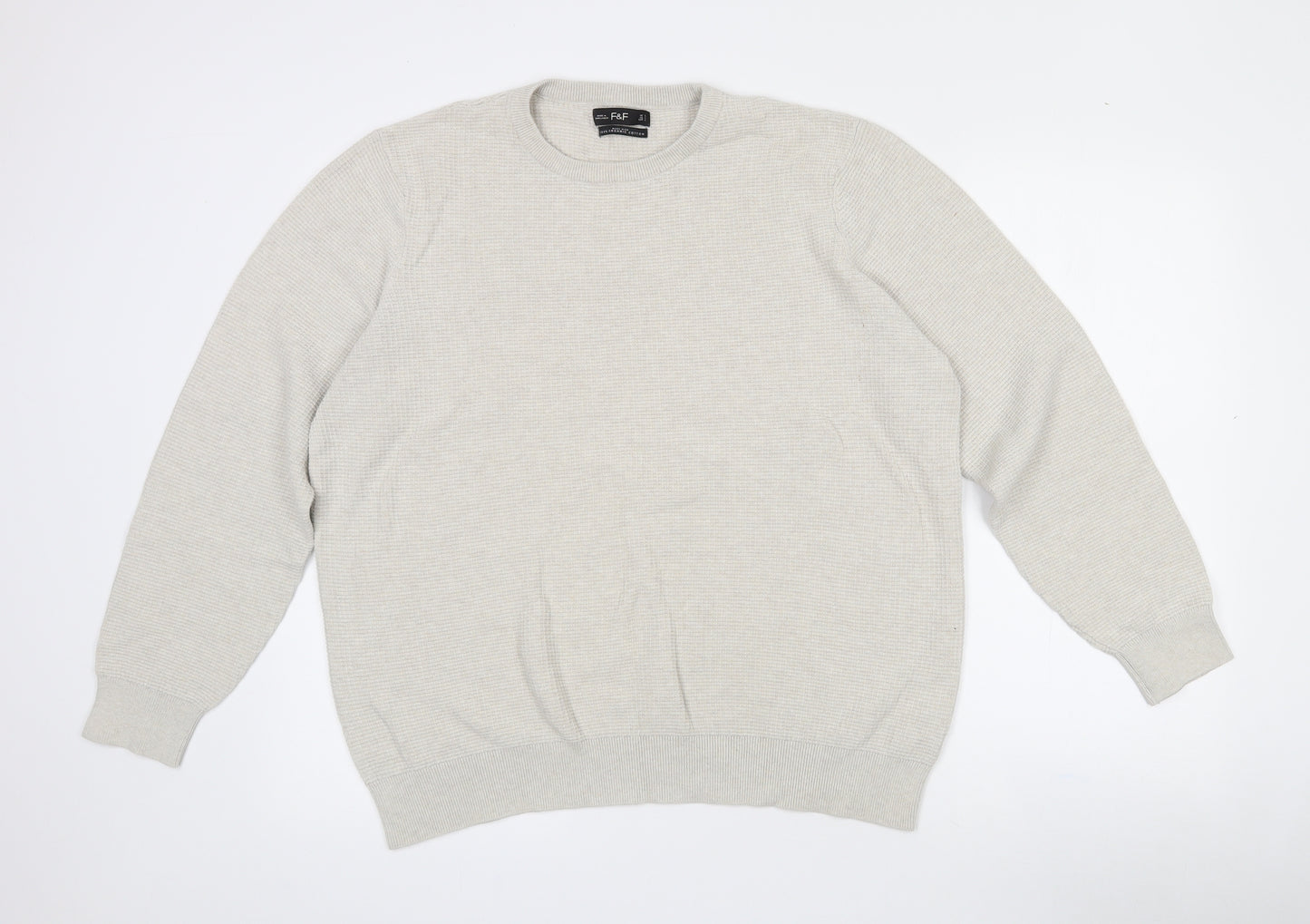 F&F Mens Ivory Crew Neck  Cotton Pullover Jumper Size L