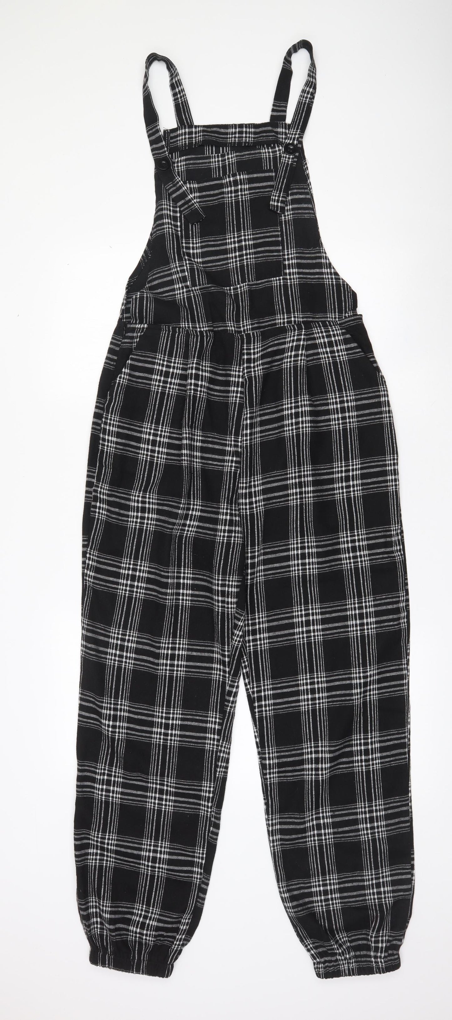 ROMWE Womens Black Plaid Cotton Dungaree One-Piece Size M L27 in Zip