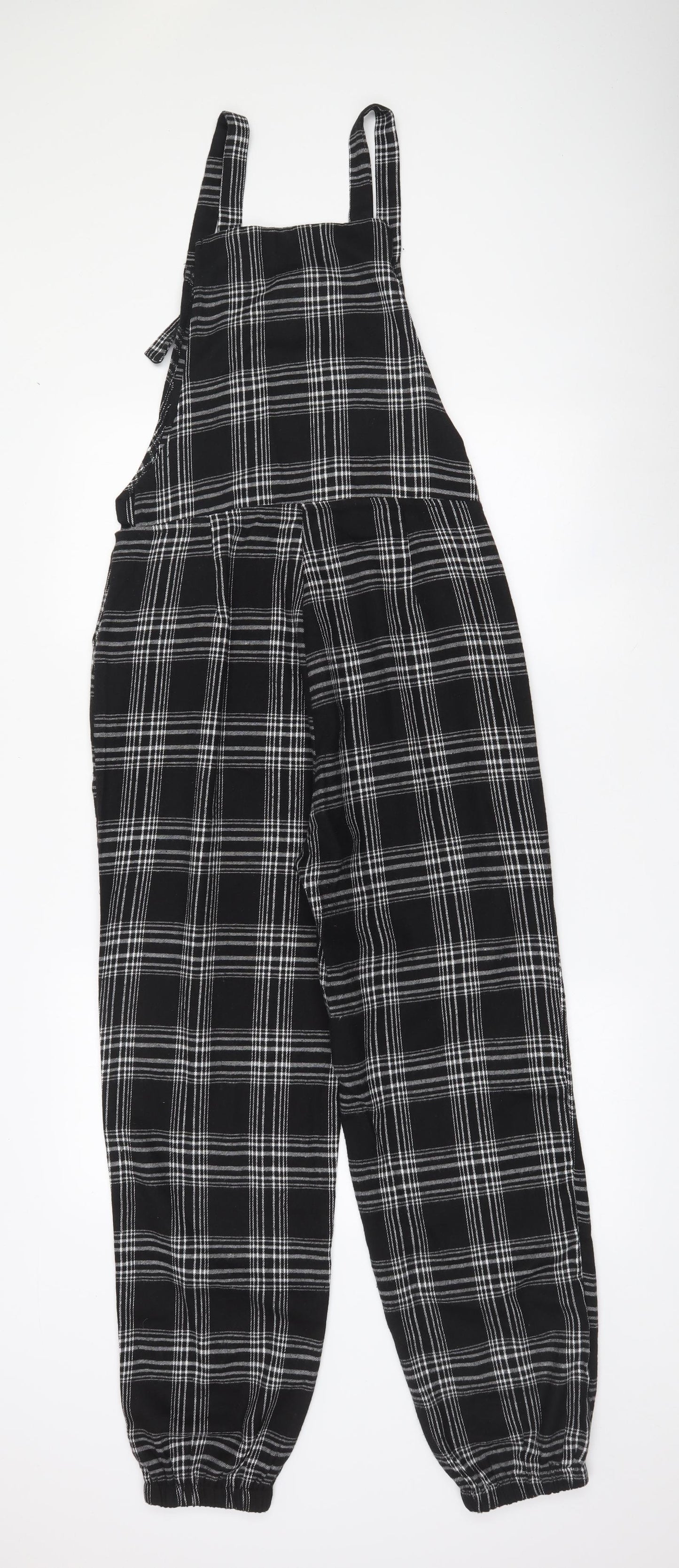 ROMWE Womens Black Plaid Cotton Dungaree One-Piece Size M L27 in Zip