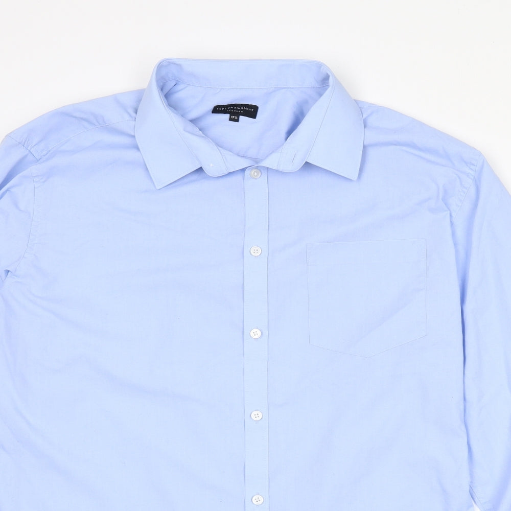 Taylor and Wright Mens Blue  Polyester  Dress Shirt Size 17.5 Collared Button