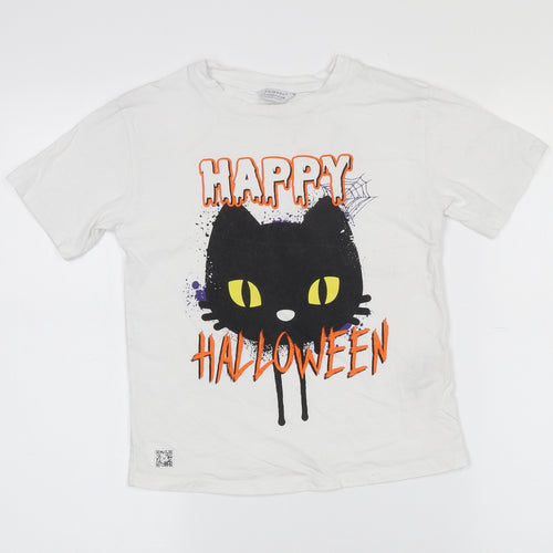 Primark Girls White  100% Cotton Pullover T-Shirt Size 5-6 Years Crew Neck  - Halloween