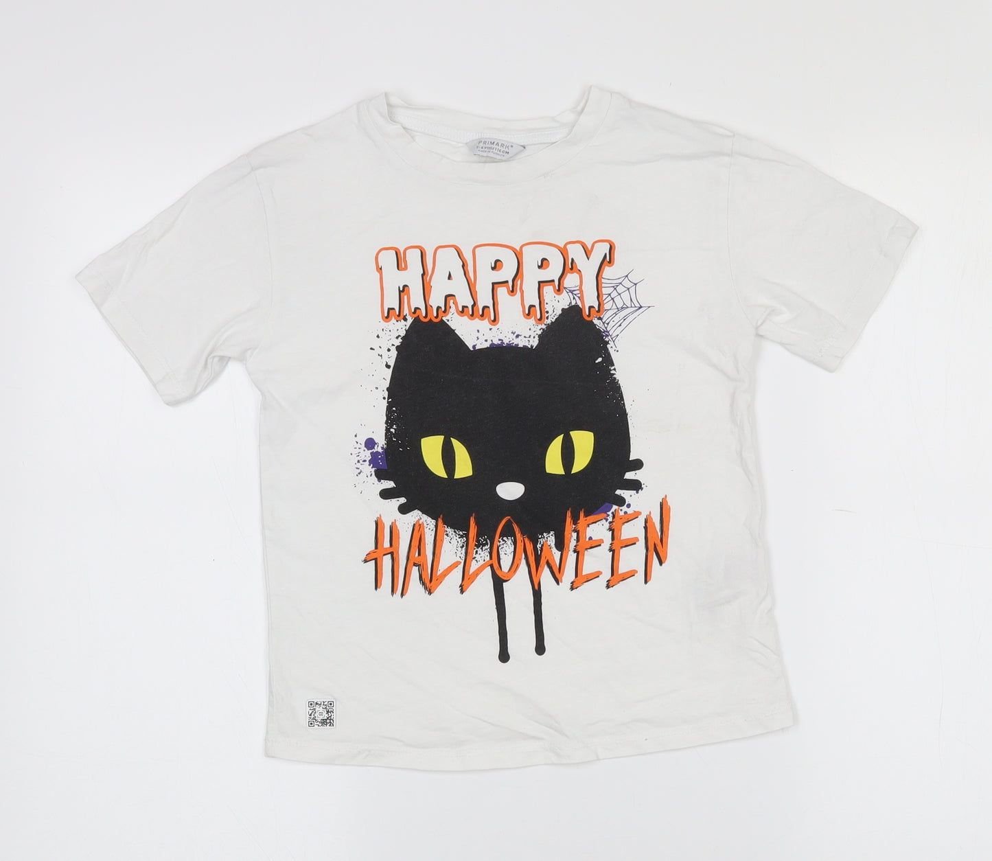 Primark Girls White  100% Cotton Pullover T-Shirt Size 5-6 Years Crew Neck  - Halloween