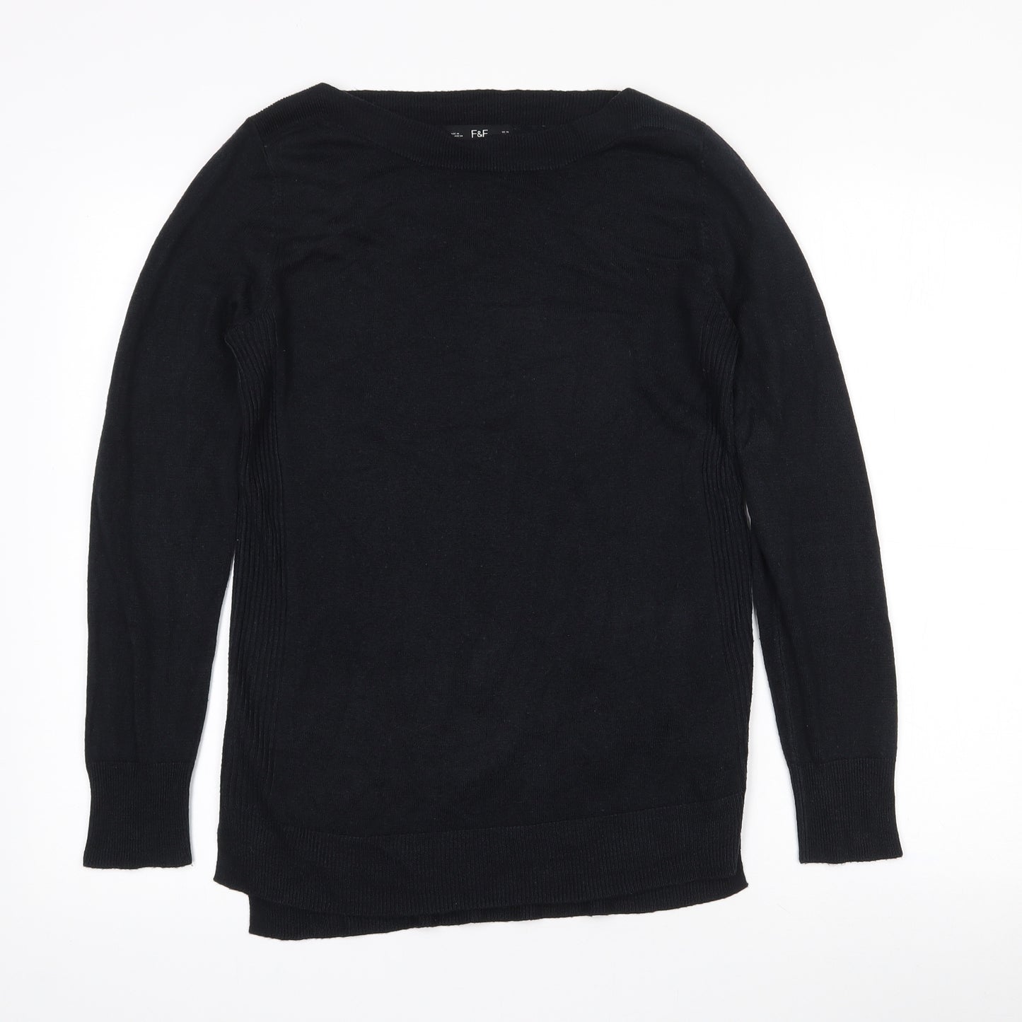 F&F Womens Black Boat Neck  Acrylic Pullover Jumper Size 10