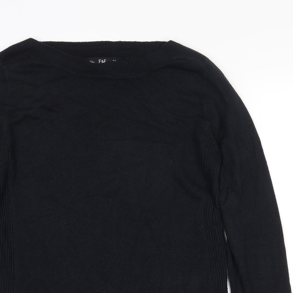 F&F Womens Black Boat Neck  Acrylic Pullover Jumper Size 10
