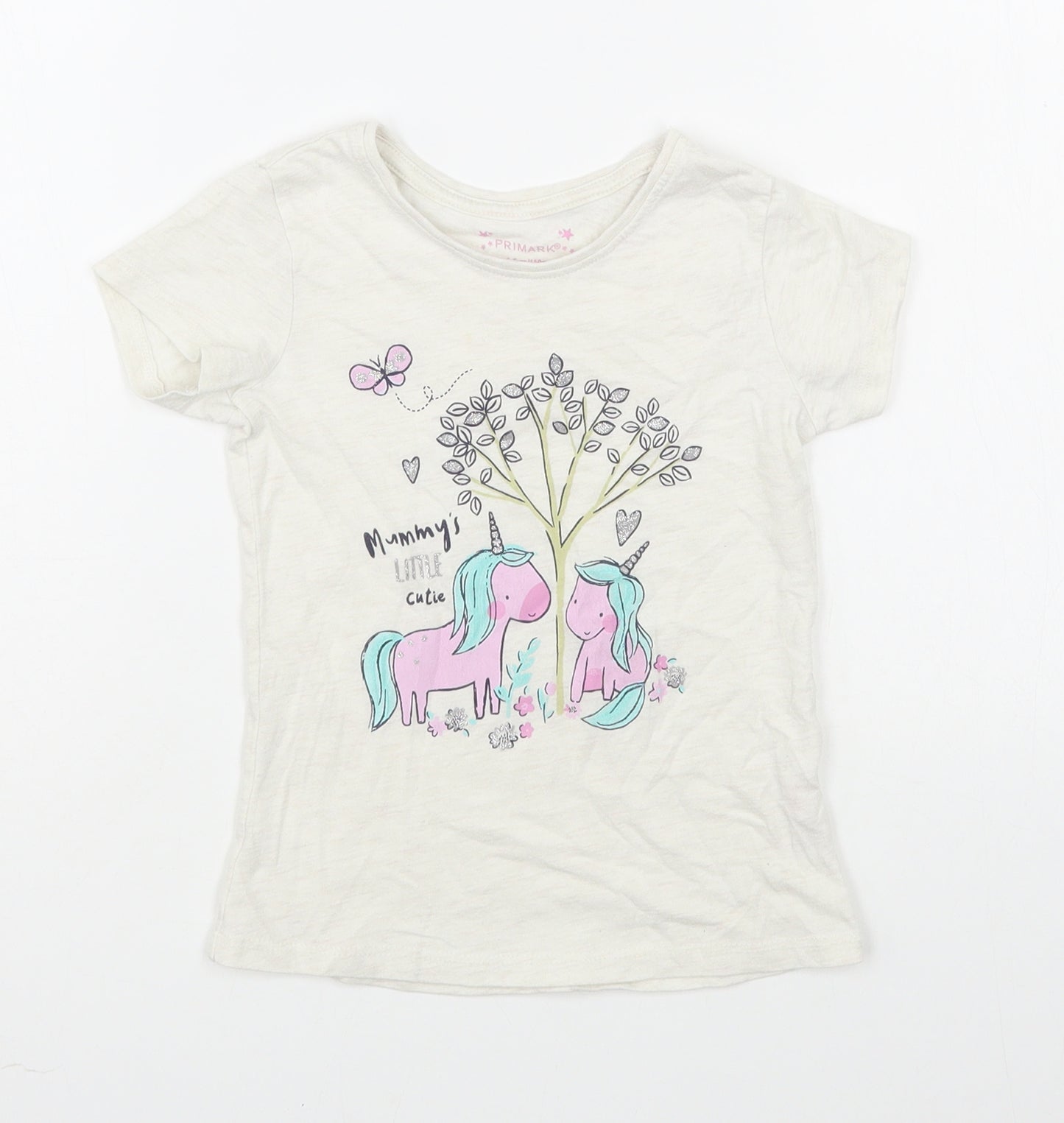 Primark Girls White  Cotton Basic T-Shirt Size 7-8 Years Round Neck Pullover
