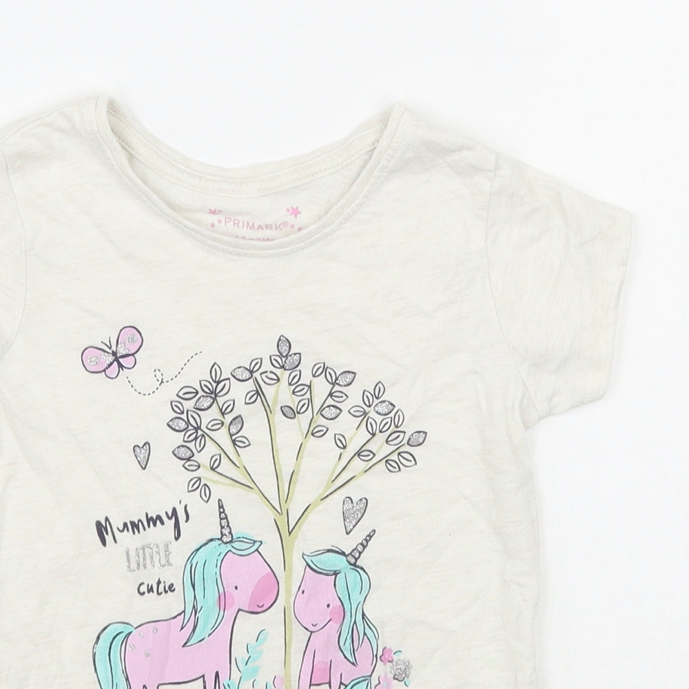 Primark Girls White  Cotton Basic T-Shirt Size 7-8 Years Round Neck Pullover
