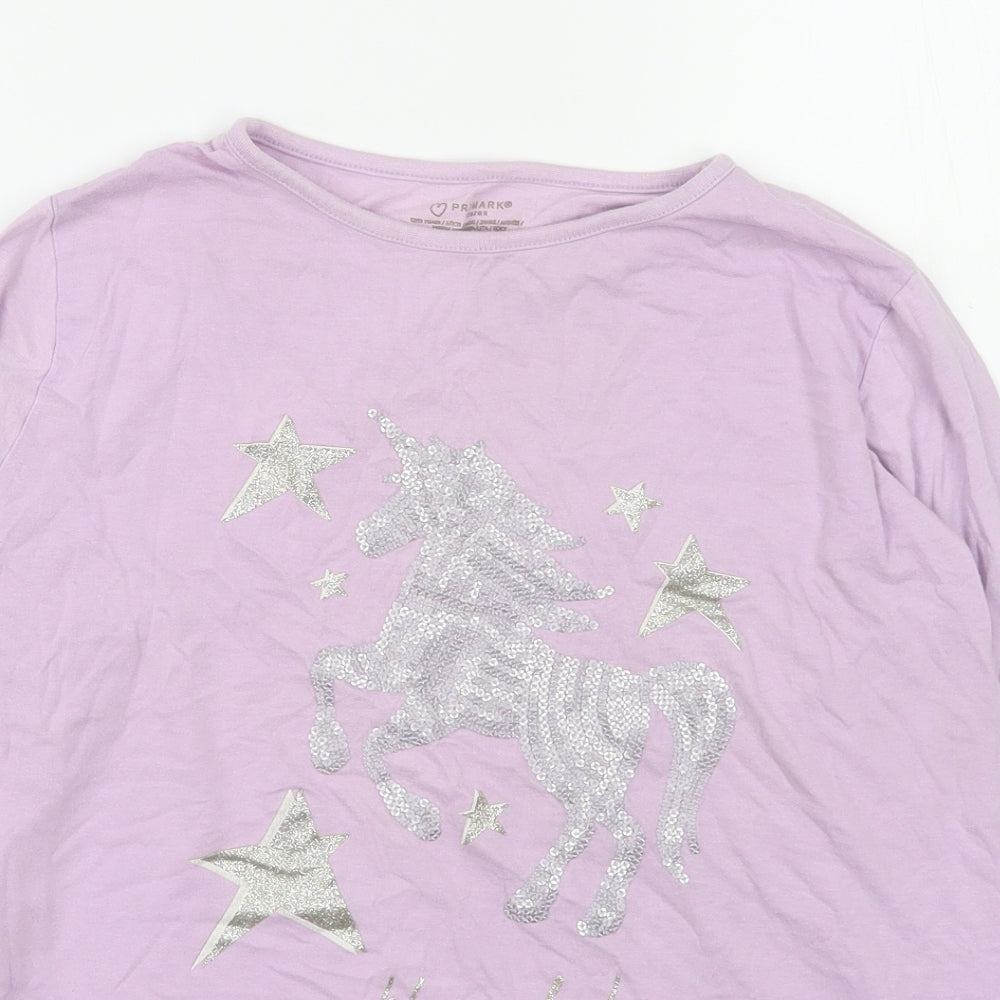 Primark Girls Purple  100% Cotton Basic T-Shirt Size 12-13 Years Round Neck Pullover