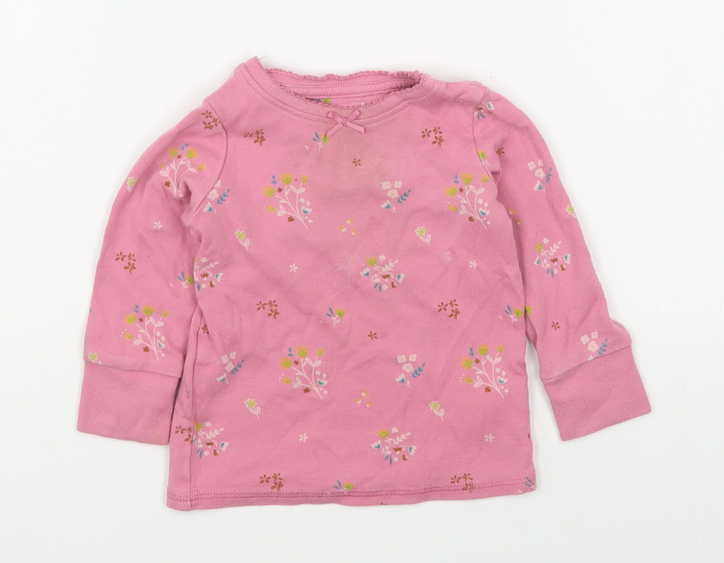 NEXT Girls Pink Floral 100% Cotton Basic T-Shirt Size 9-12 Months Round Neck Pullover