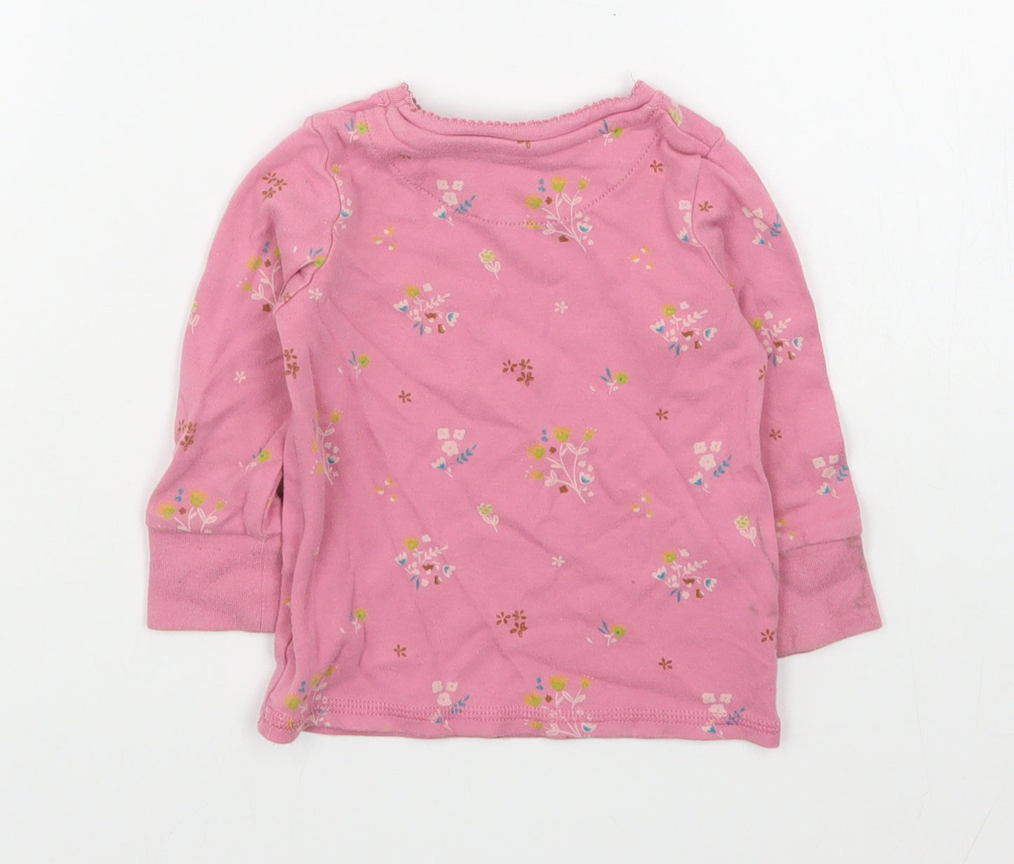 NEXT Girls Pink Floral 100% Cotton Basic T-Shirt Size 9-12 Months Round Neck Pullover