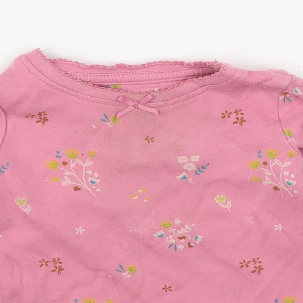 NEXT Girls Pink Floral 100% Cotton Basic T-Shirt Size 9-12 Months Round Neck Pullover