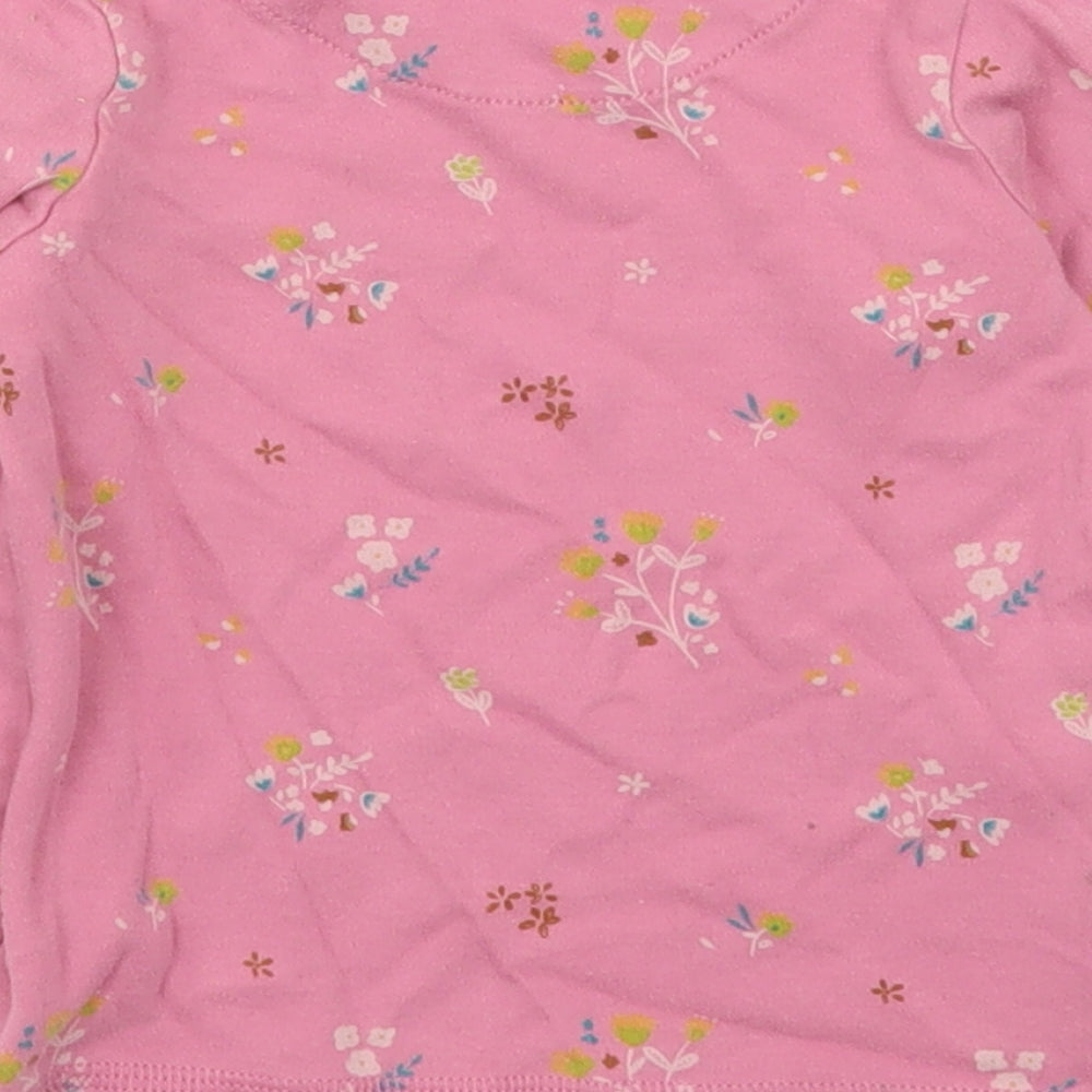 NEXT Girls Pink Floral 100% Cotton Basic T-Shirt Size 9-12 Months Round Neck Pullover