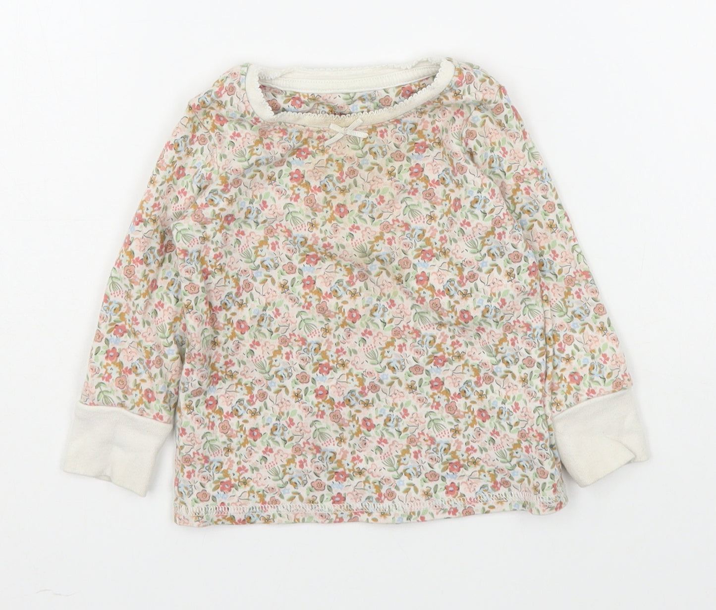 NEXT Girls Multicoloured Floral 100% Cotton Basic T-Shirt Size 9-12 Months Round Neck Pullover