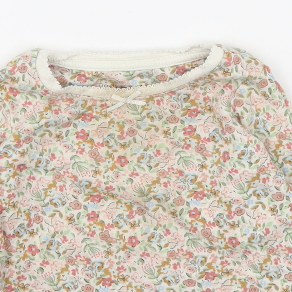 NEXT Girls Multicoloured Floral 100% Cotton Basic T-Shirt Size 9-12 Months Round Neck Pullover