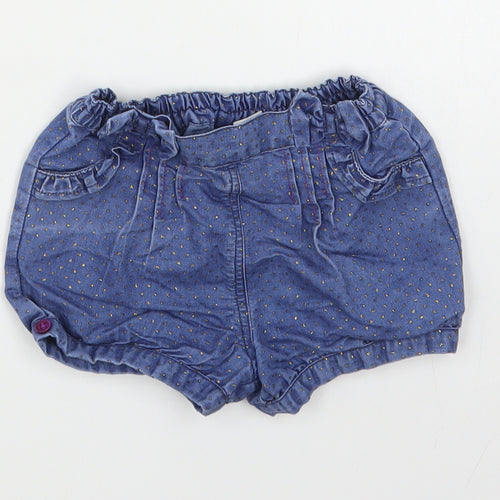 M&Co Girls Blue Polka Dot Cotton Cropped Trousers Size 6-9 Months